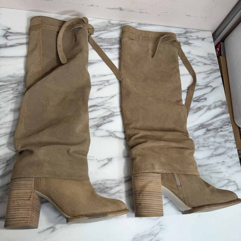 Free People Women's Tall Foldover Boho Boots Beige Suede EU 37 US 6.5 Knee High